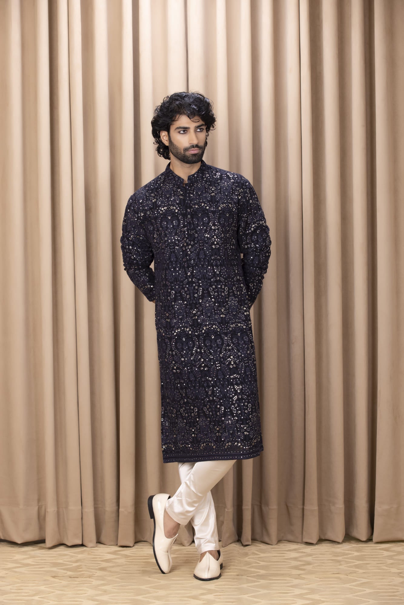 Man Wearing Blue Kurta Set