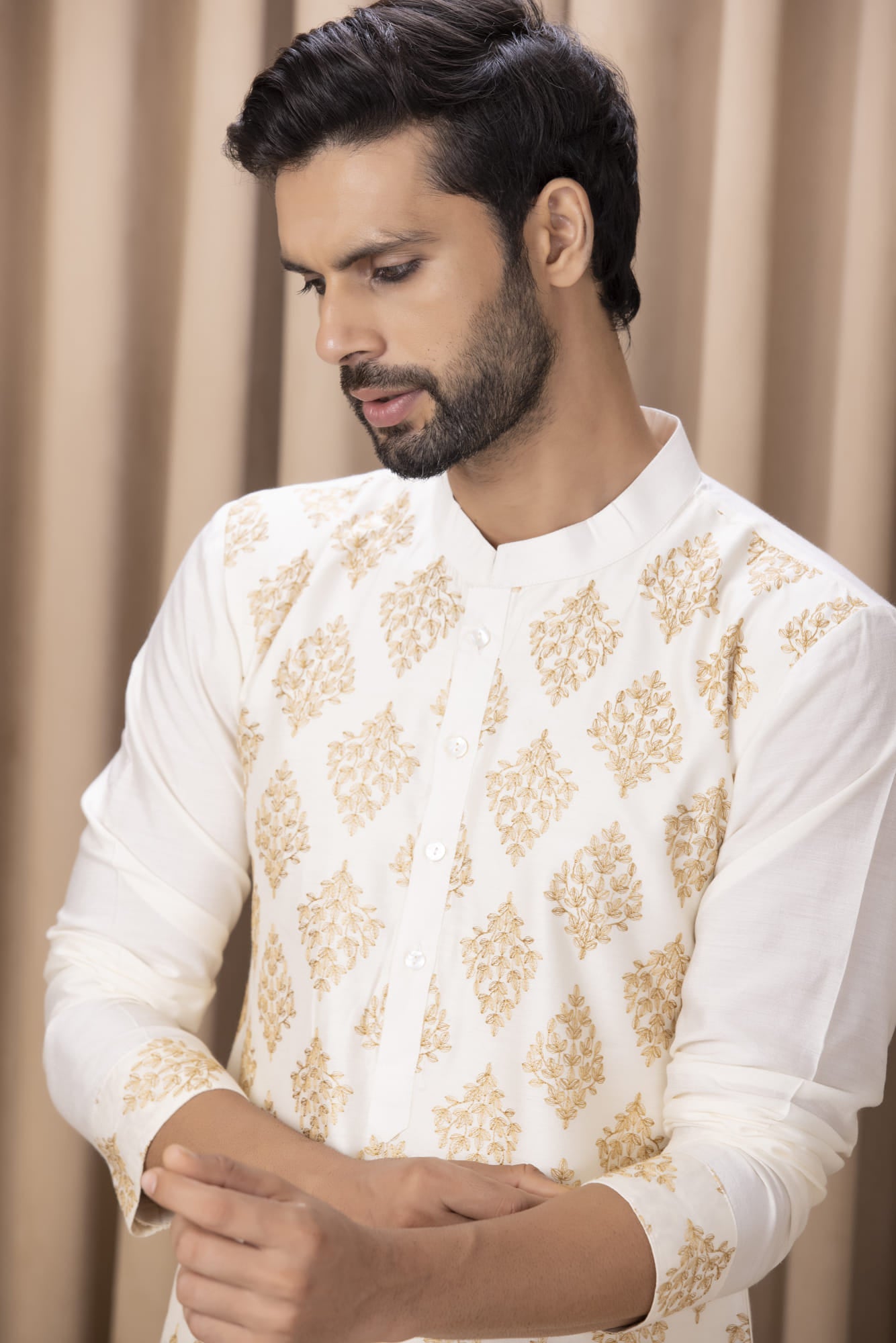 Mens Nasha Haider Ivory Cotton Kurta Set