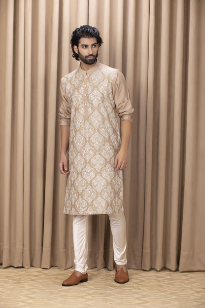 Man Wearing Beige Kurta Set