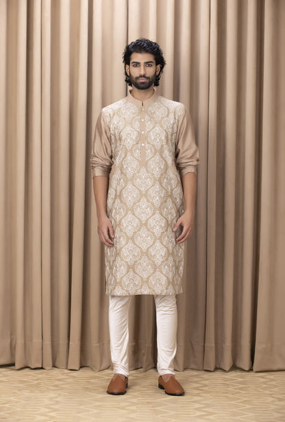 Mens Nasha Aaryan Beige Cotton Kurta Set