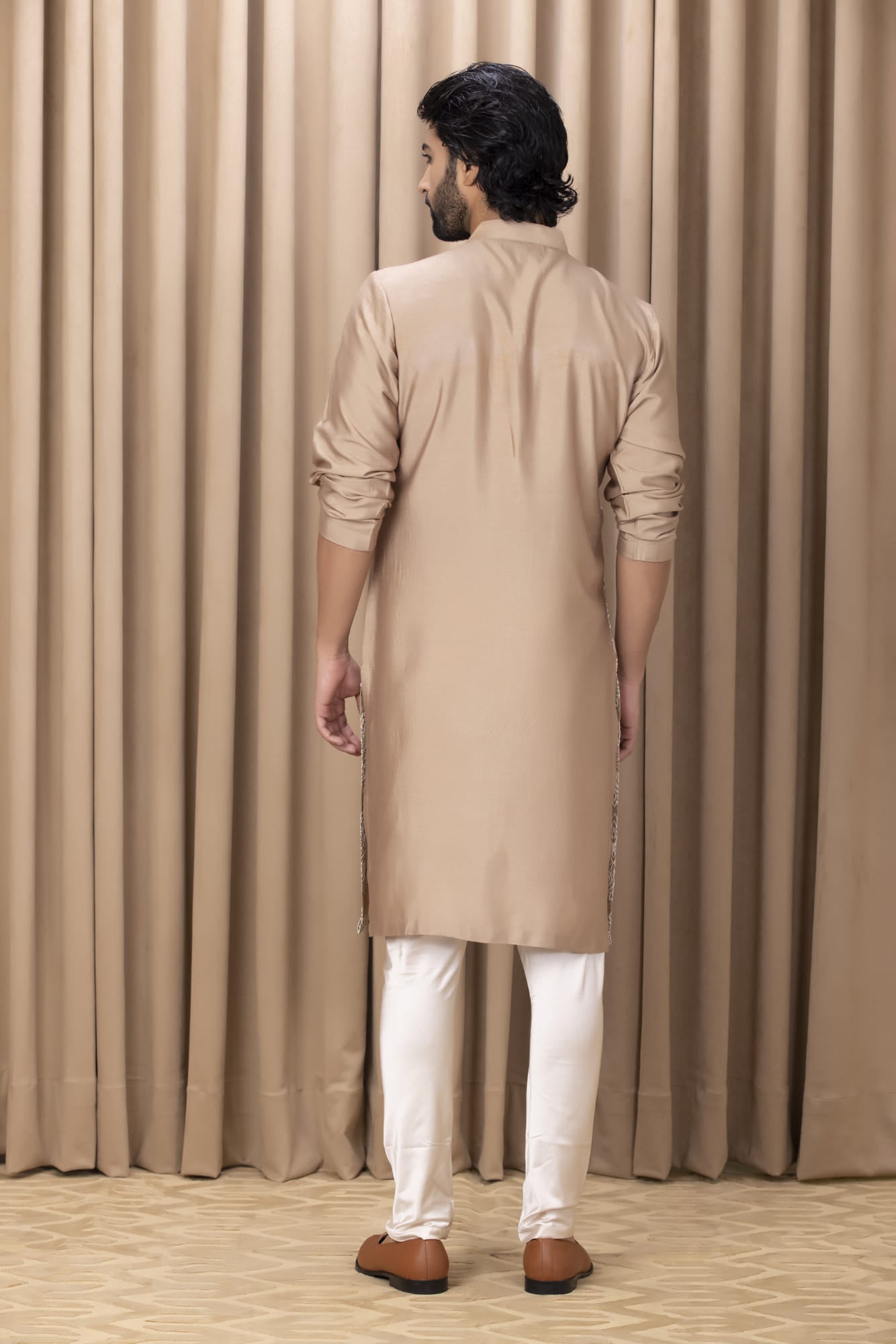 Mens Nasha Aaryan Beige Cotton Kurta Set