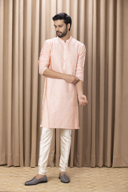 Mens Nasha Fahad Peach Cotton Kurta Set