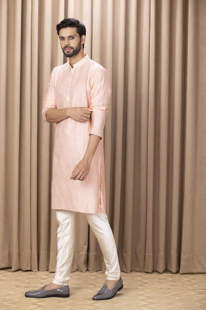 Mens Nasha Fahad Peach Cotton Kurta Set