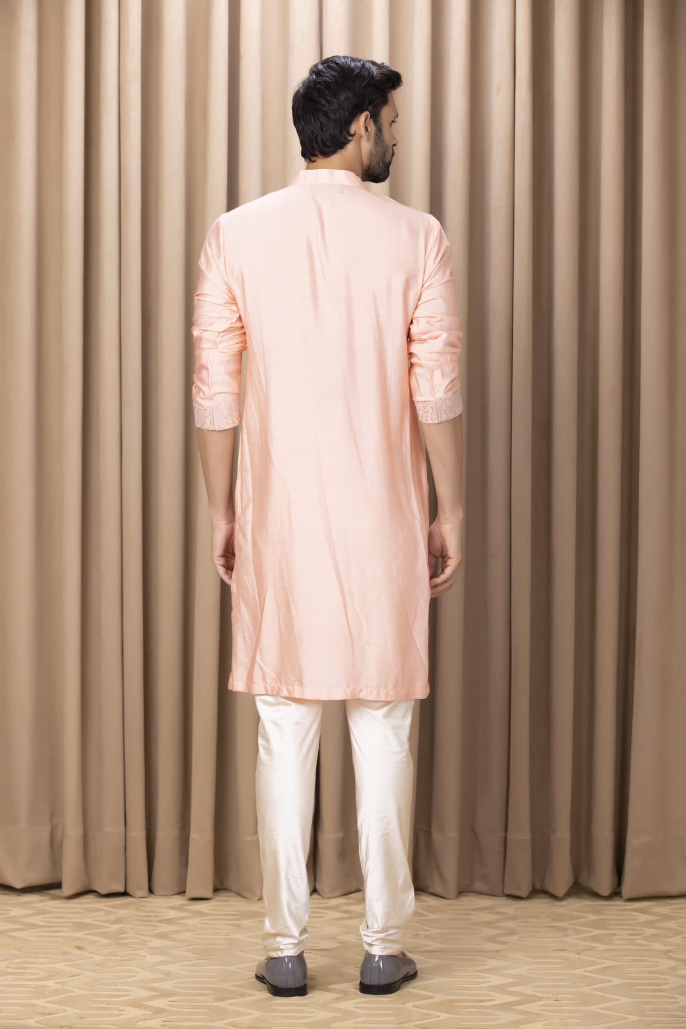 Mens Nasha Fahad Peach Cotton Kurta Set