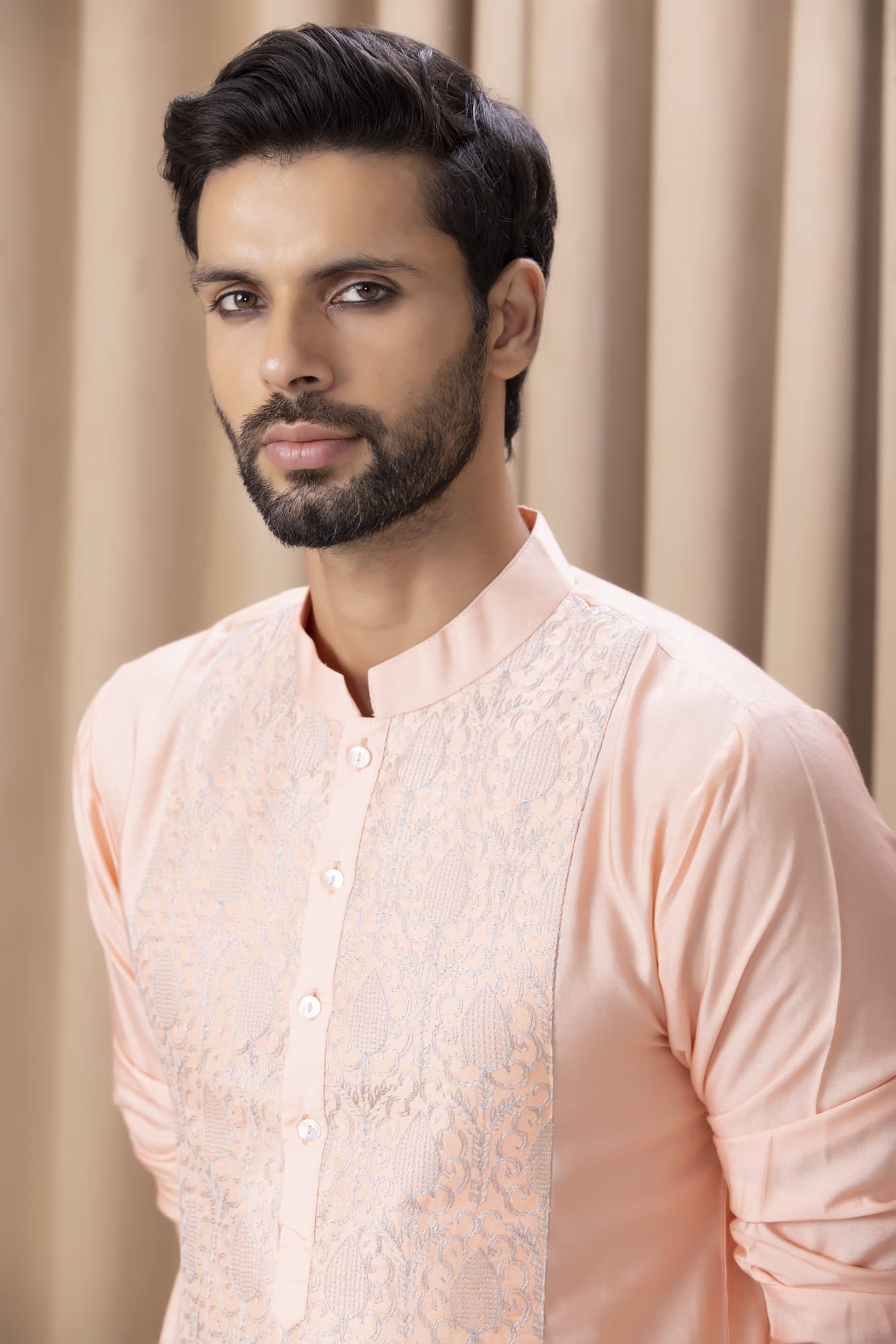 Mens Nasha Fahad Peach Cotton Kurta Set