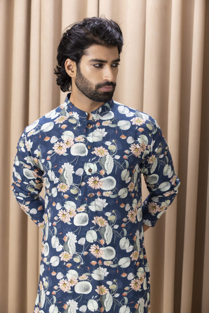 Mens Nasha Kamal blue Cotton Kurta Set