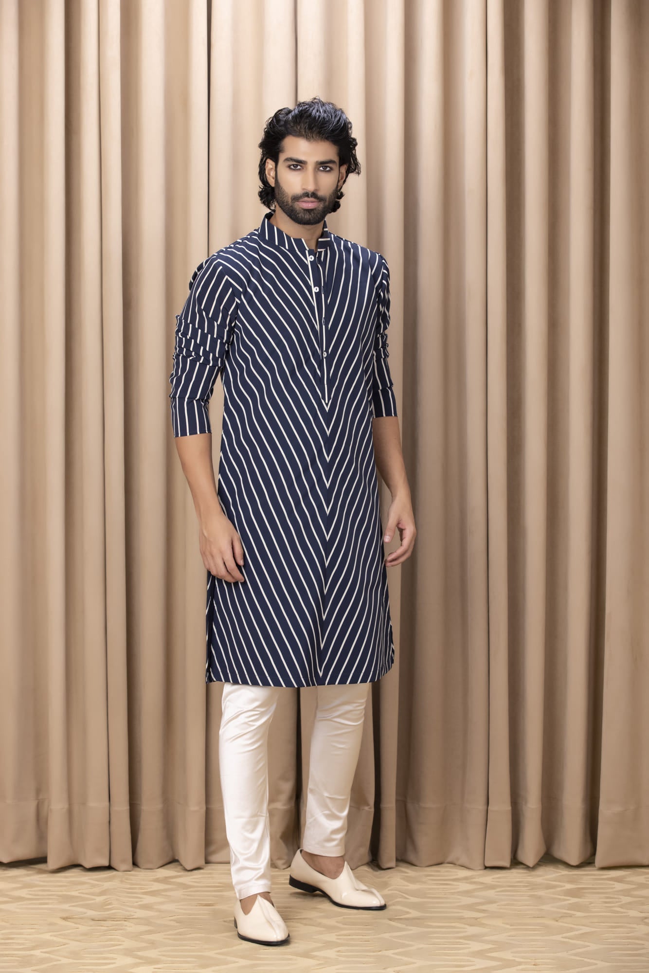 Man Wearing Blue Kurta Set