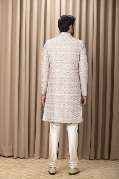 Mens Imran Beige Cotton Sherwani