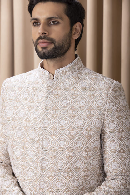 Mens Imran Beige Cotton Sherwani