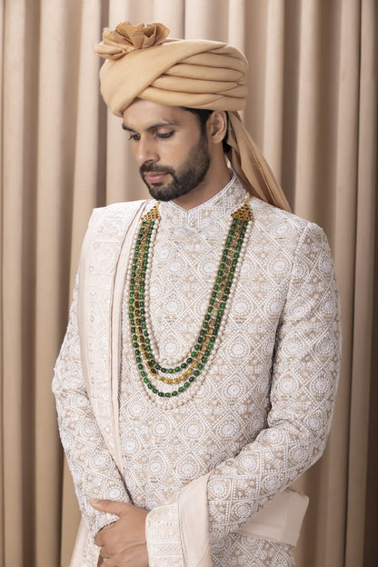 Mens Imran Beige Cotton Sherwani Set