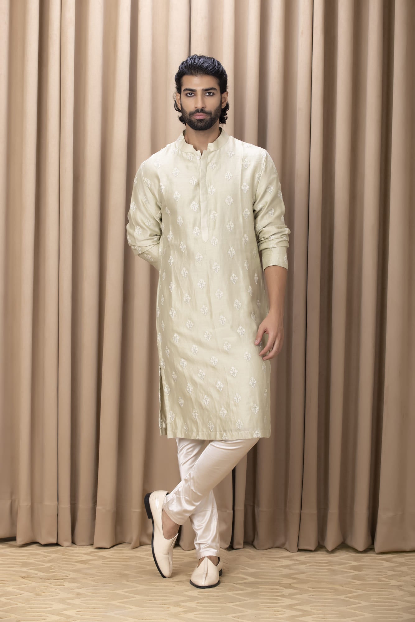 Man Wearing Green Kurta Set