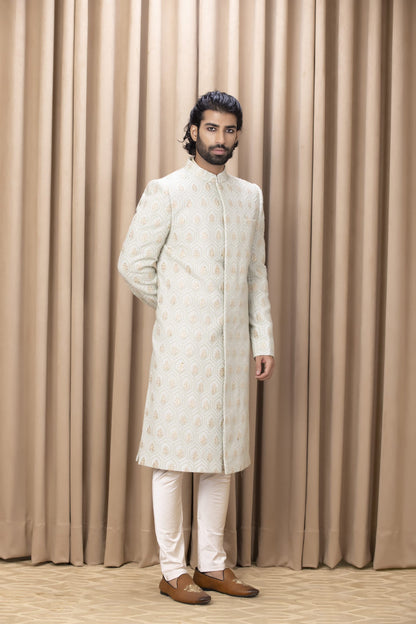 Mens Fahad Mint Green Cotton Sherwani