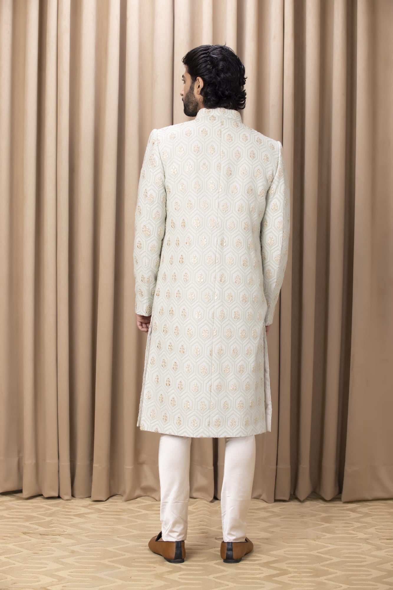 Mens Fahad Mint Green Cotton Sherwani