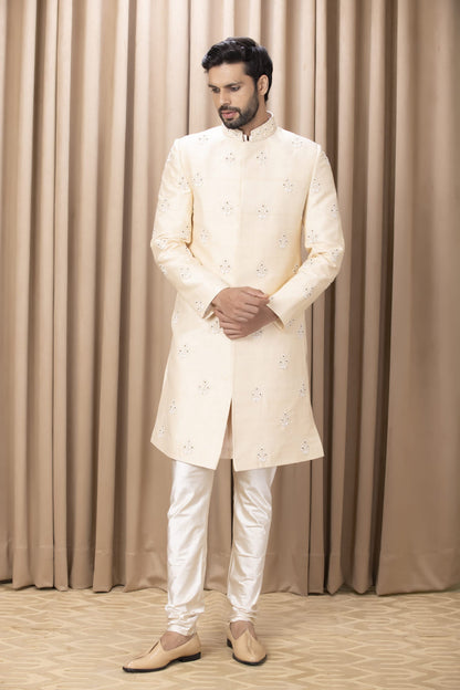 Mens Zain Peach Cotton Sherwani Set