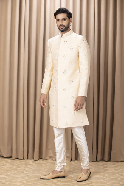 Mens Zain Peach Cotton Sherwani Set