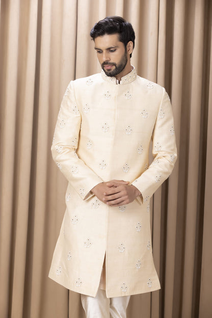 Men Wearing Pink Sherwani Set.