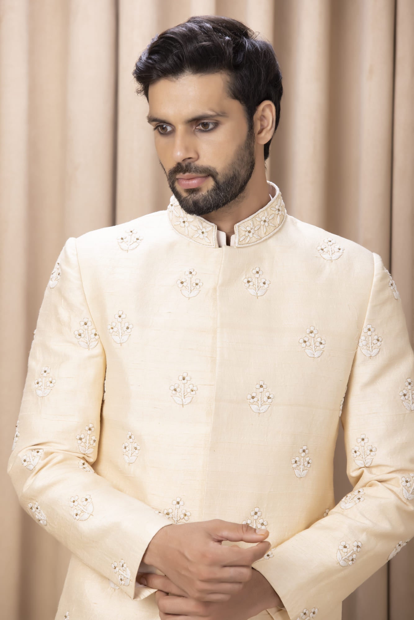 Mens Zain Peach Cotton Sherwani Set