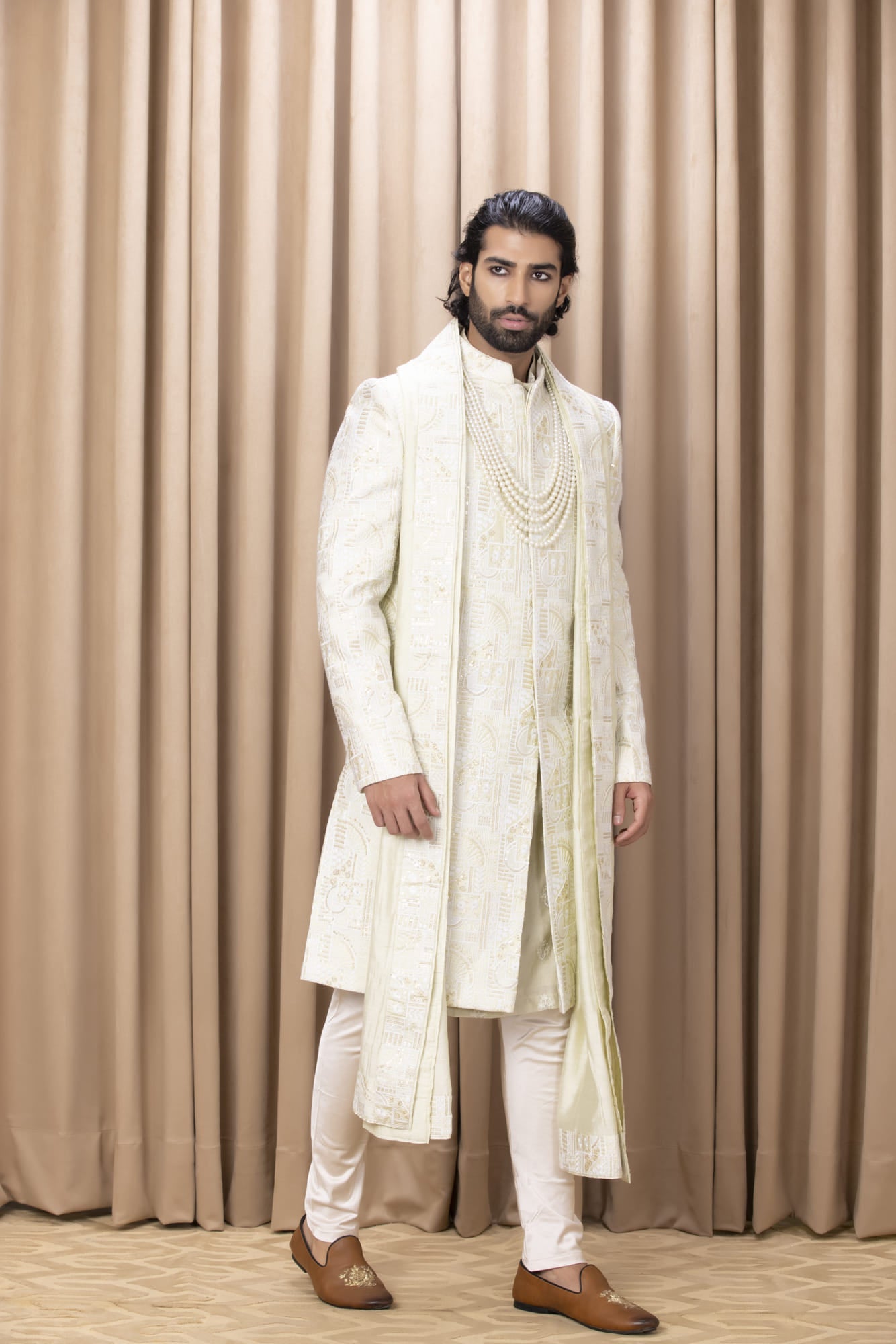 Mens Zahid Green Cotton Sherwani Set