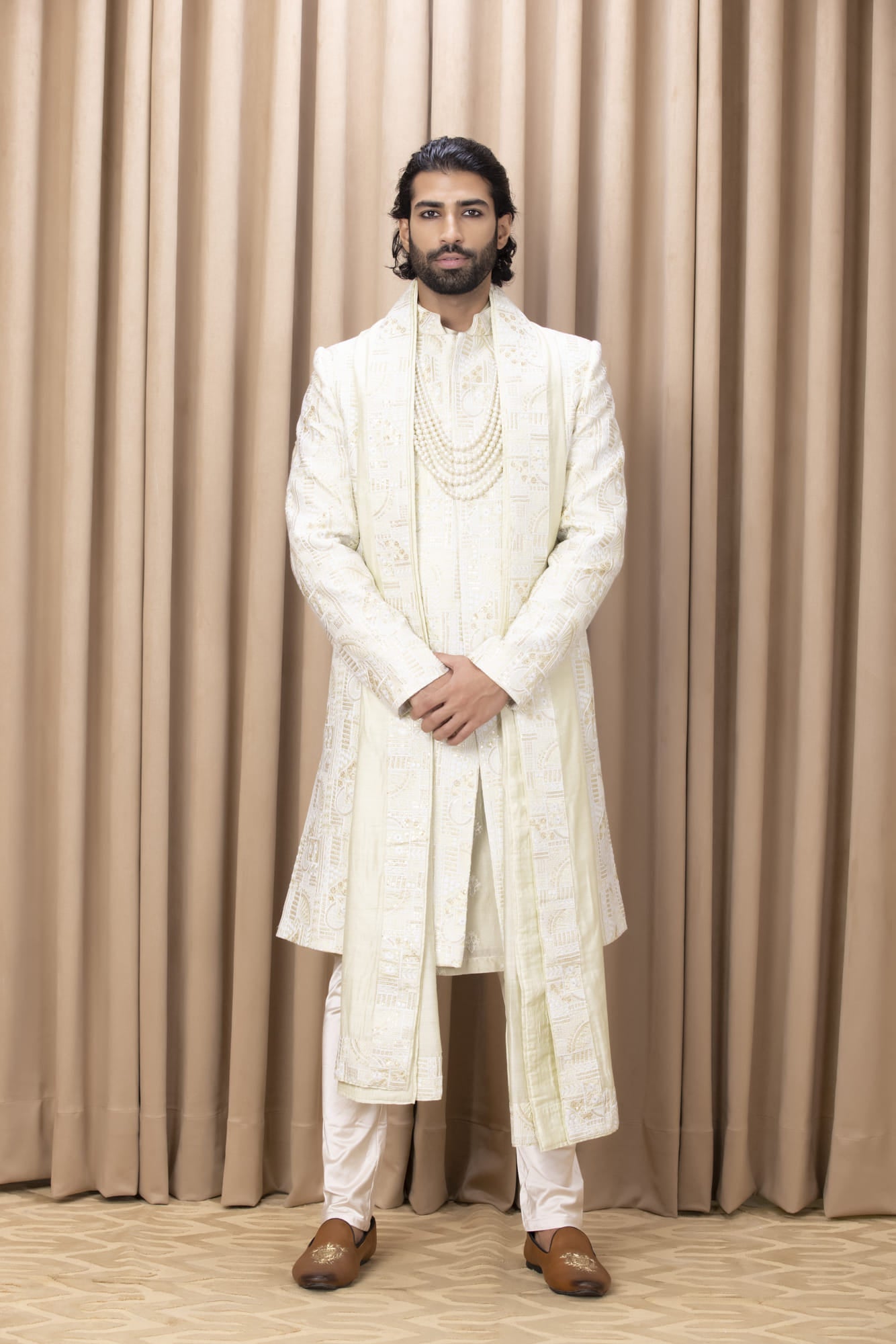 Mens Zahid Mint Green Cotton Sherwani