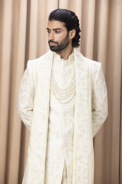 Mens Zahid Mint Green Cotton Sherwani