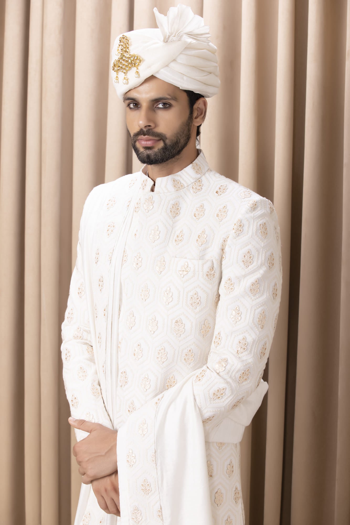 Mens Fahad Ivory Cotton Sherwani