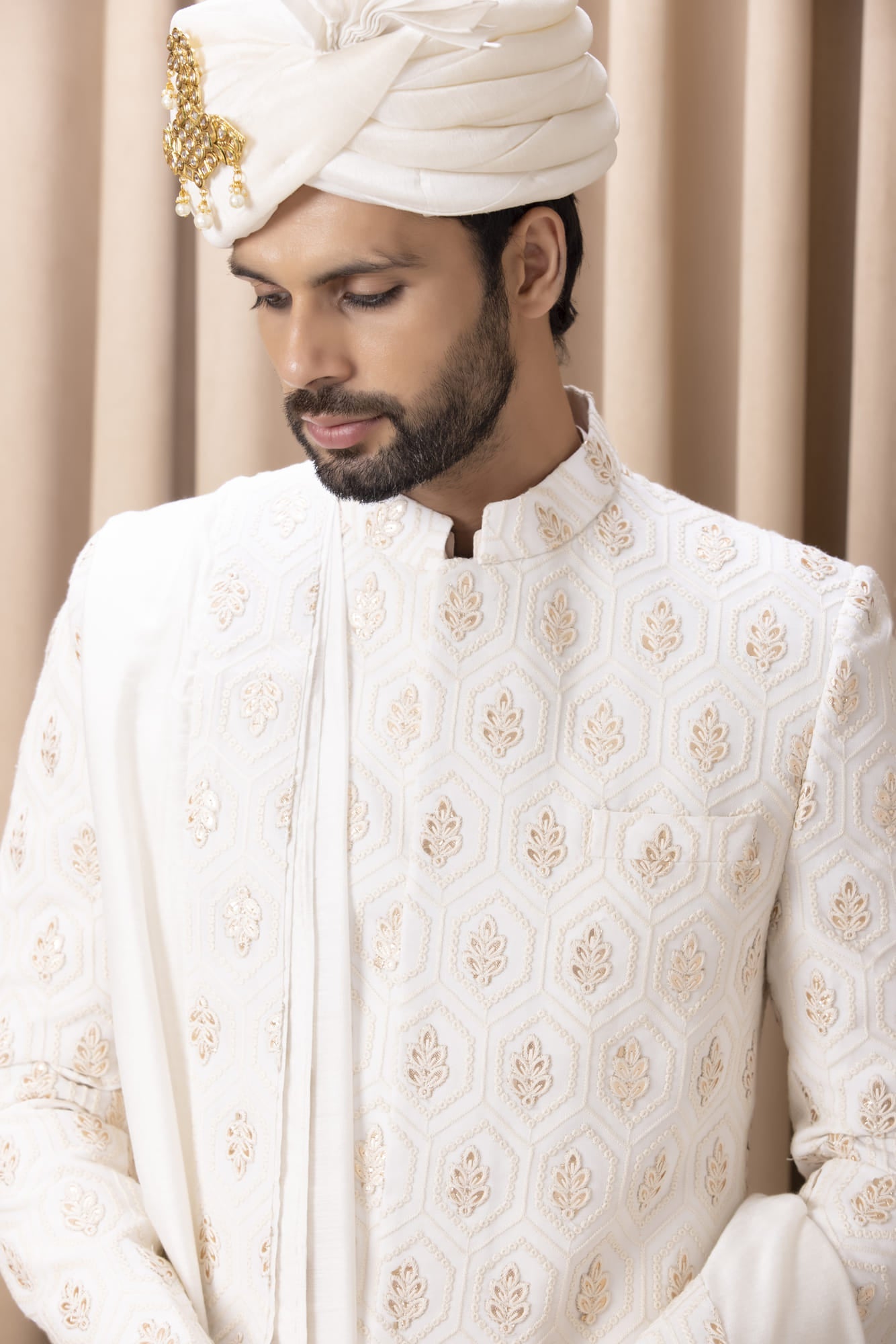 Mens Fahad Ivory Cotton Sherwani