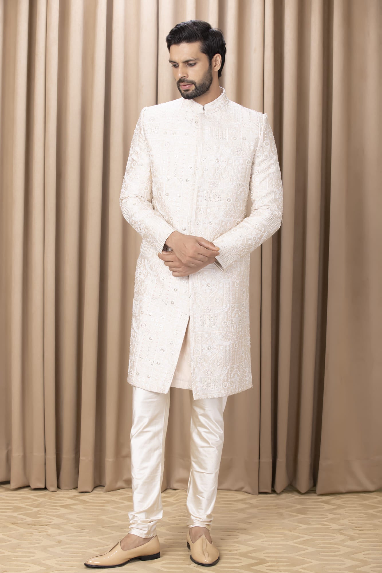 Mens Zahid Powder Pink Cotton Sherwani