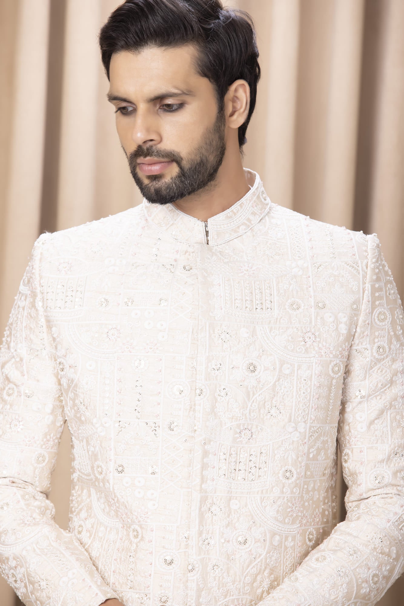 Mens Zahid Powder Pink Cotton Sherwani