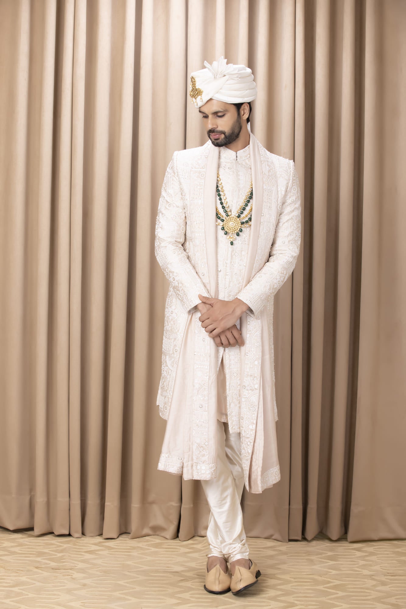 Mens Zahid Gold Cotton Sherwani Set