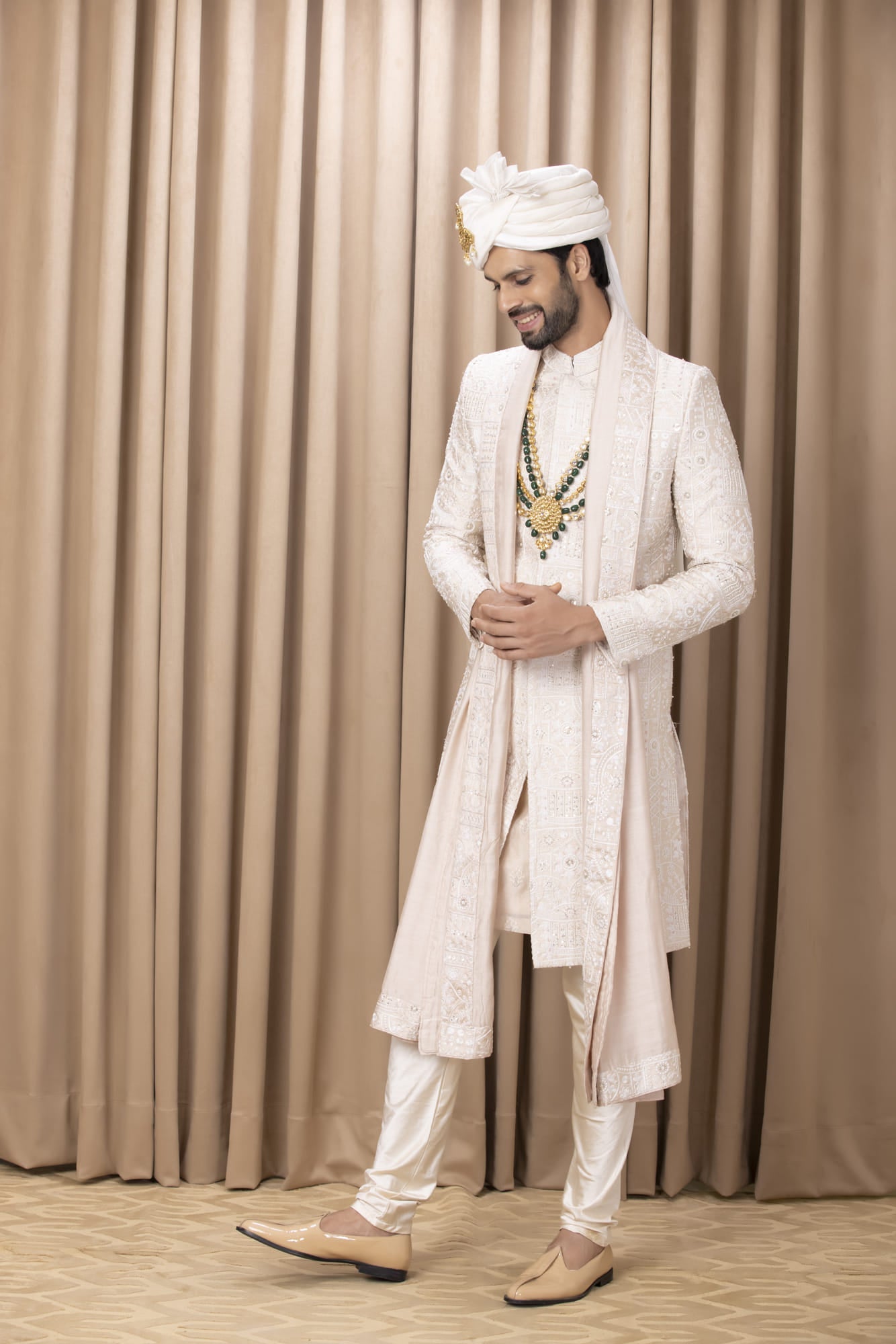 Men Wearing Yellow Sherwani Set.