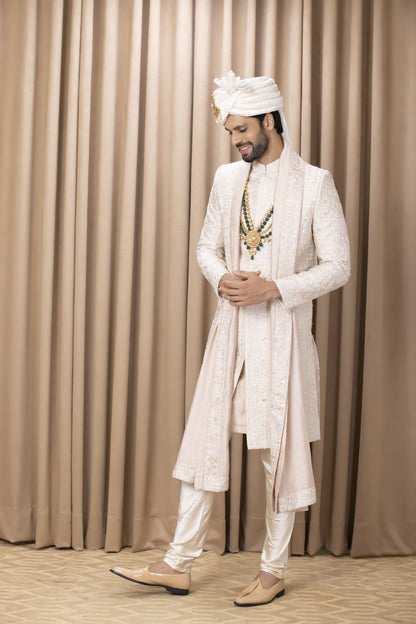 Men Wearing Yellow Sherwani Set.