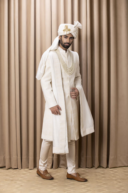 Mens Faizan Ivory Cotton Sherwani