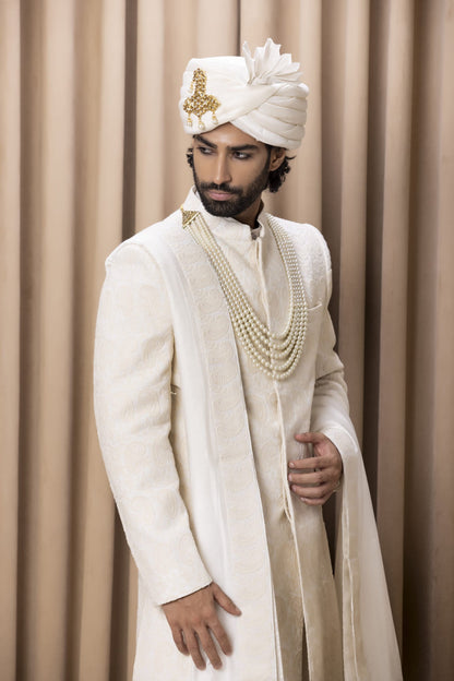 Mens Faizan Ivory Cotton Sherwani