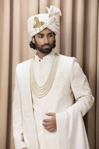 Mens Faizan Ivory Cotton Sherwani