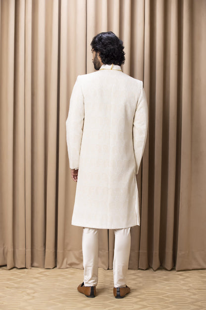 Men Wearing White Sherwani Set.