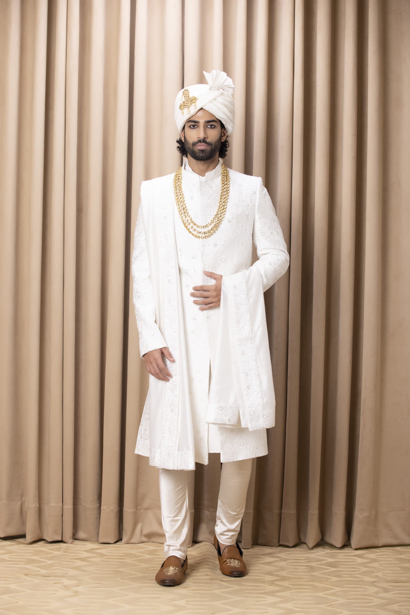 Mens Hasan White Cotton Sherwani Set