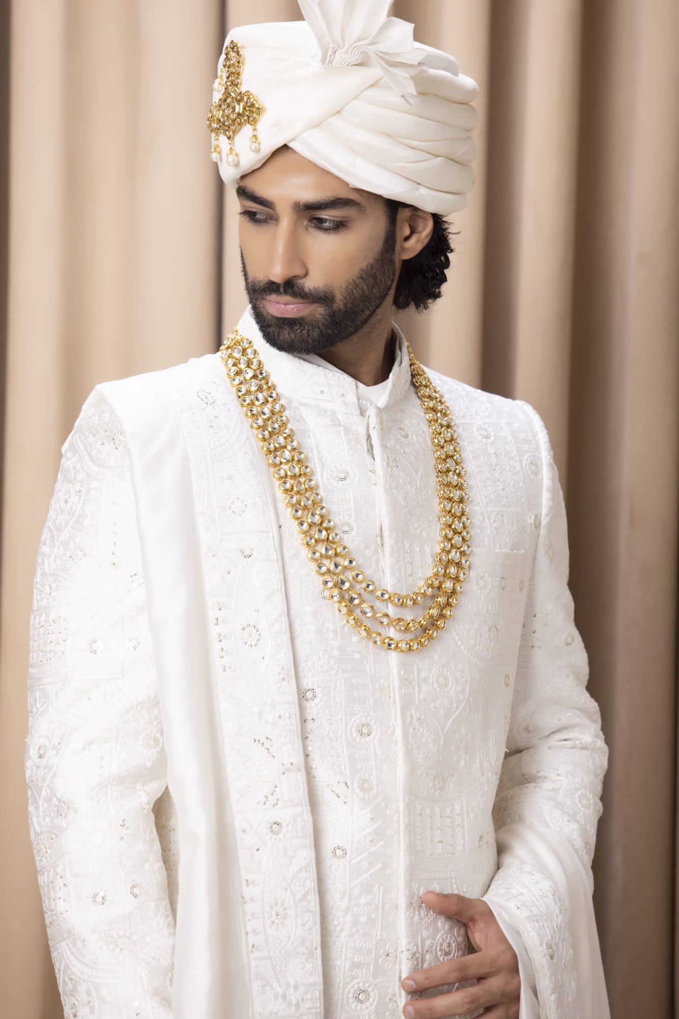 Mens Hasan Ivory Cotton Sherwani