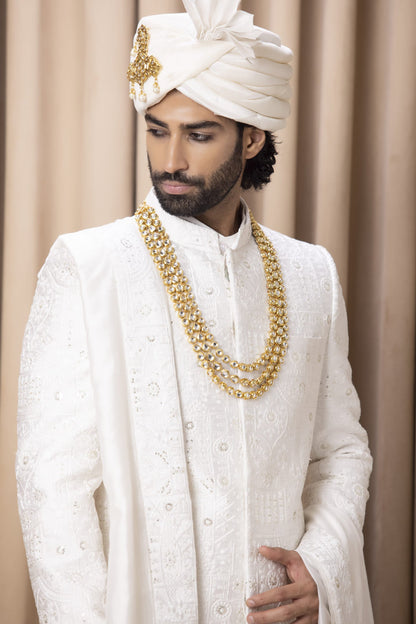 Mens Hasan White Cotton Sherwani Set