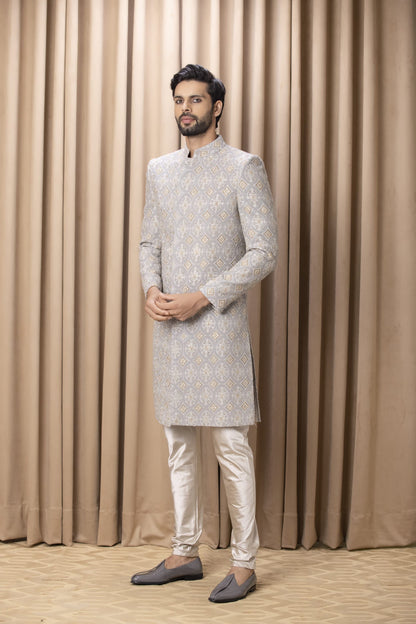 Mens Shah Grey Cotton Sherwani