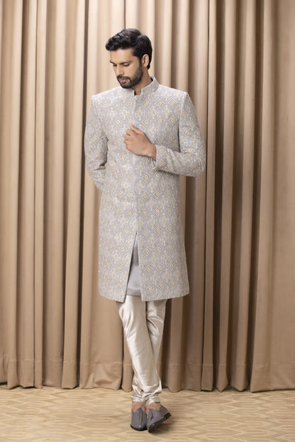 Mens Shah Grey Cotton Sherwani