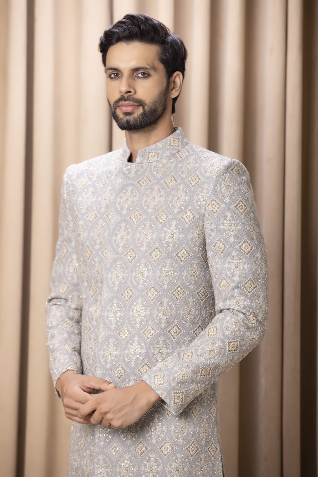 Mens Shah Grey Cotton Sherwani