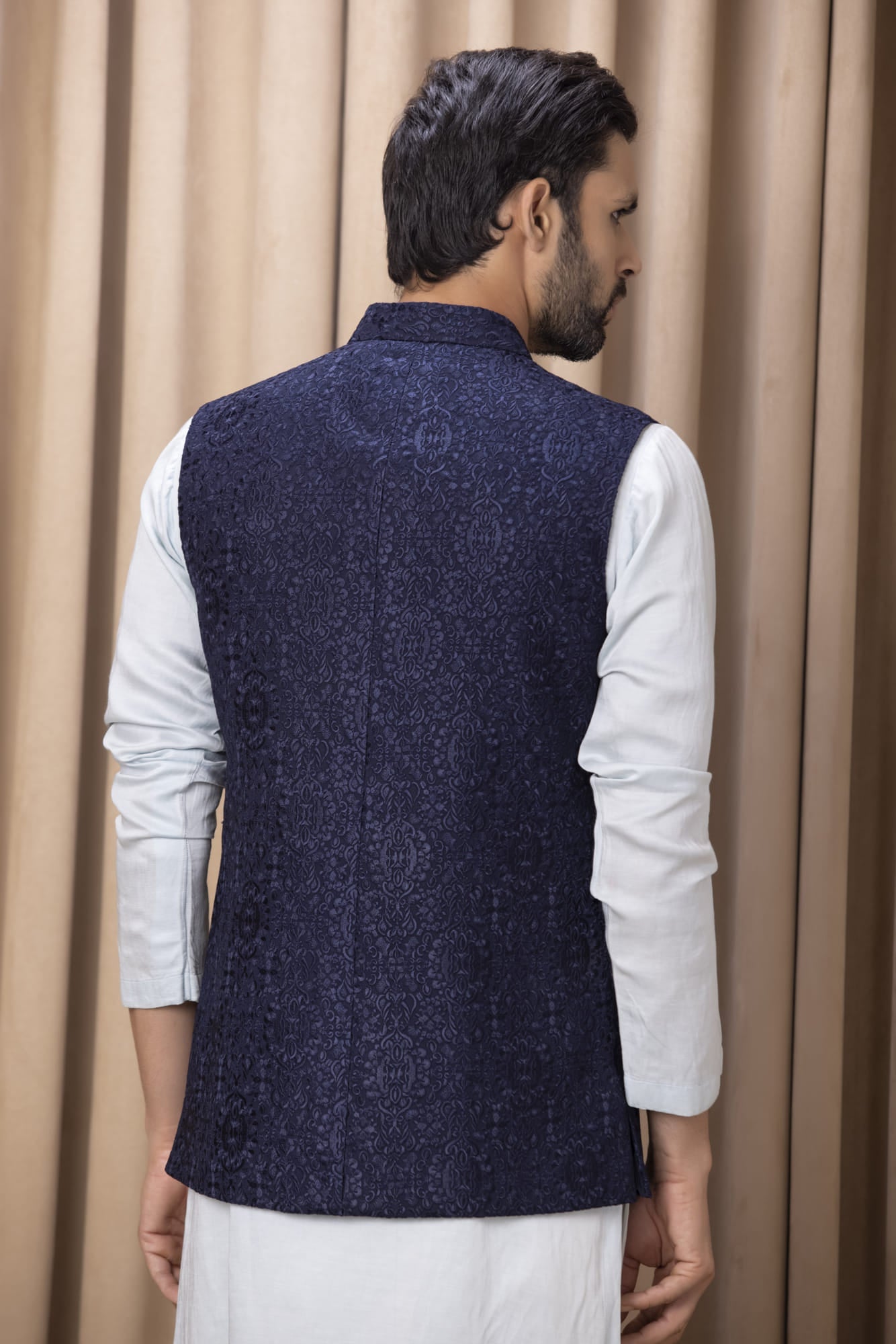 Mens Ameera Blue Georgette Nehru Jacket Set