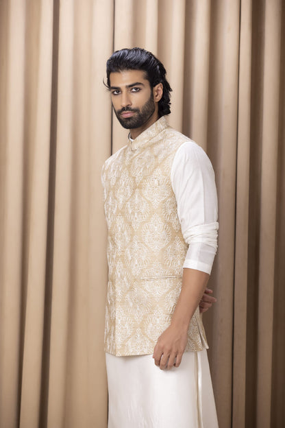 Mens Aaryan Beige Cotton Nehru Jacket