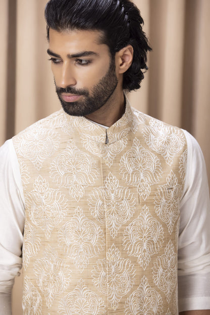 Mens Aaryan Beige Cotton Nehru Jacket