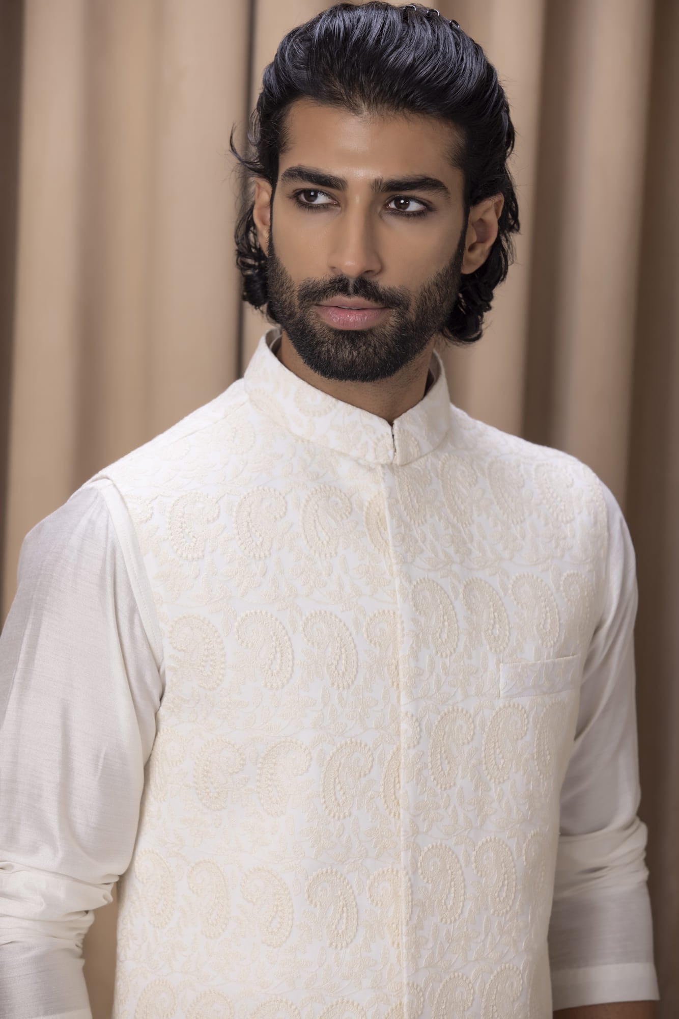 Mens Faizan White Georgette Nehru Jacket