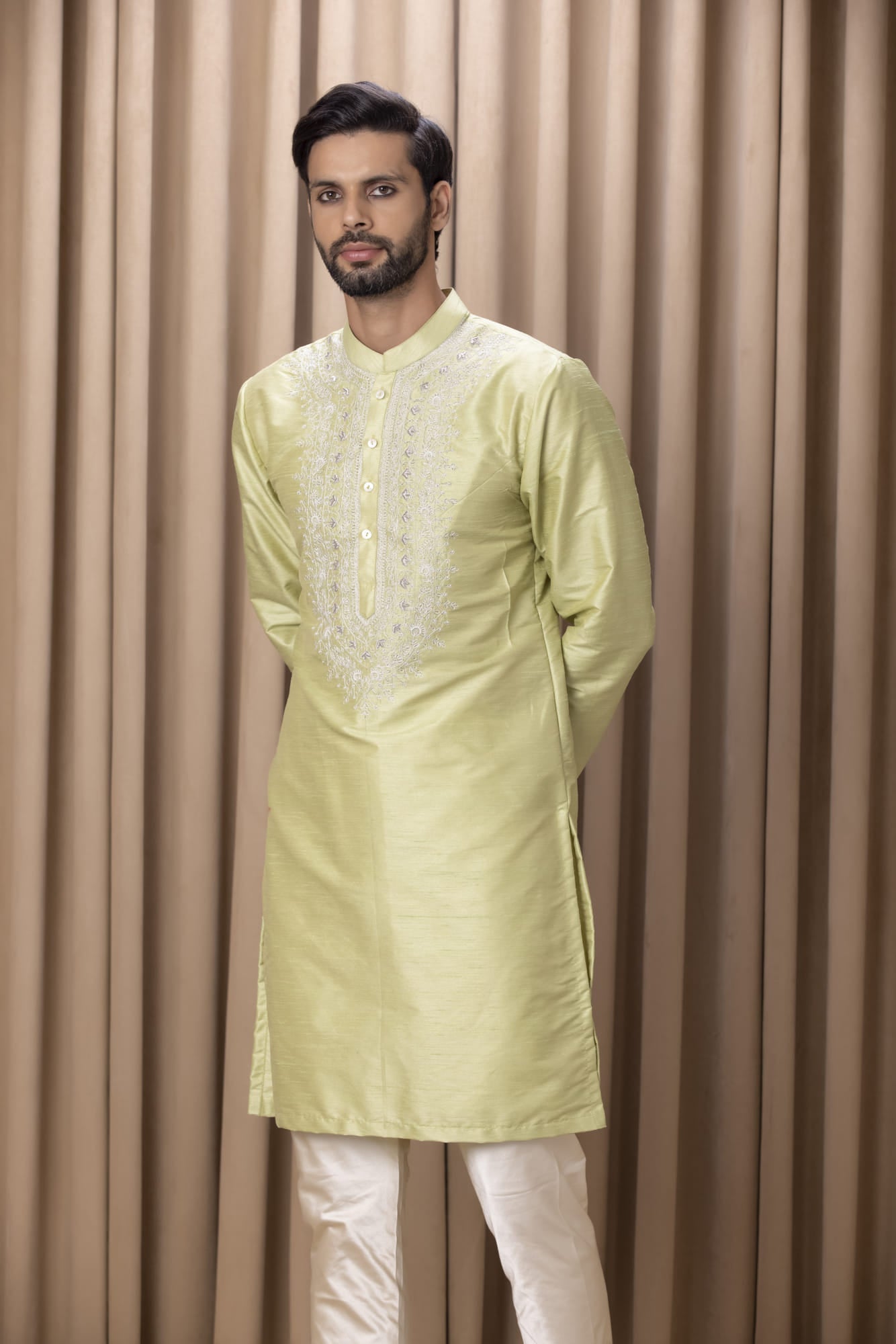 Mens Nasha Vahid Mint Green Cotton Kurta Set