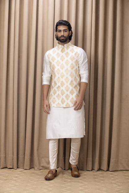 Mens Haider White Cotton Nehru Jacket