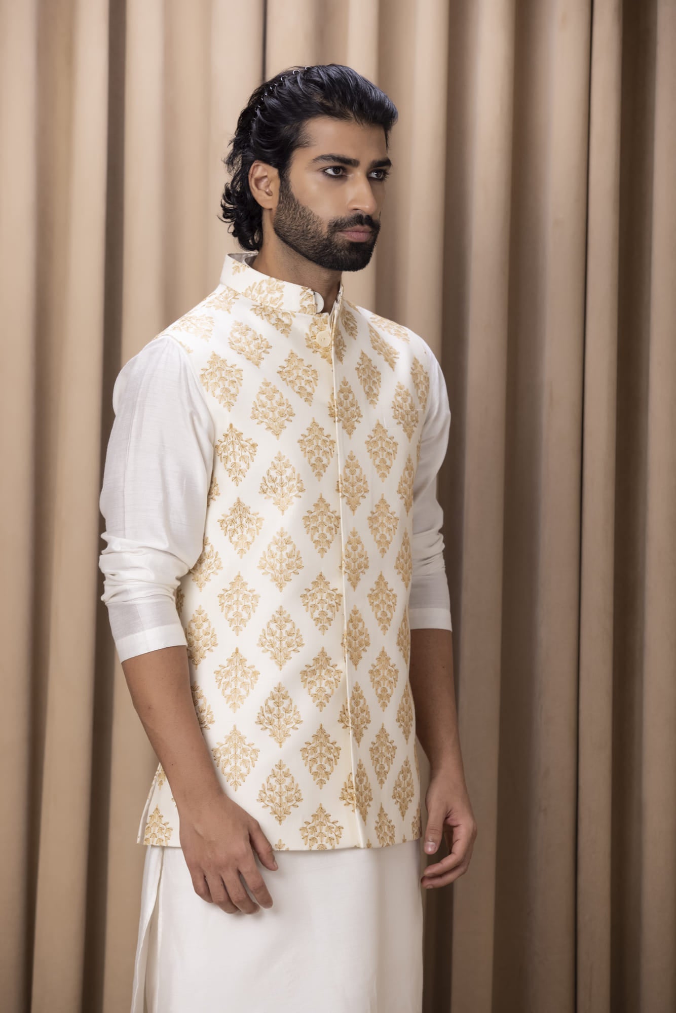 Mens Haider White Cotton Nehru Jacket