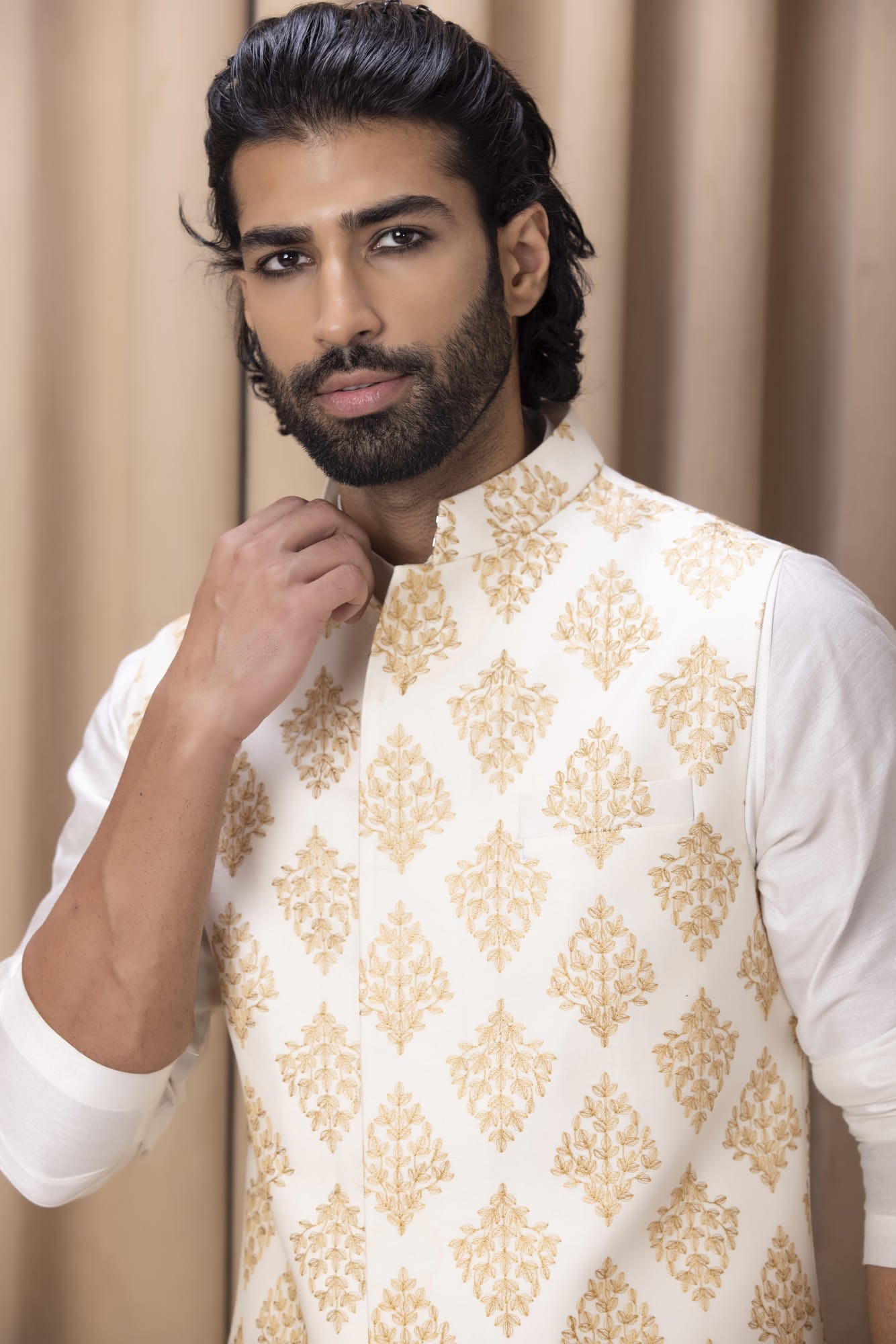 Mens Haider White Cotton Nehru Jacket Set