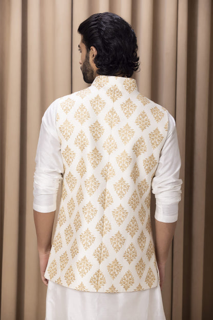 Mens Haider White Cotton Nehru Jacket Set